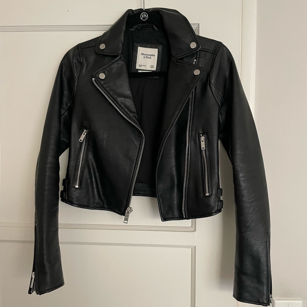 Abercrombie faux leather jacket black XXS